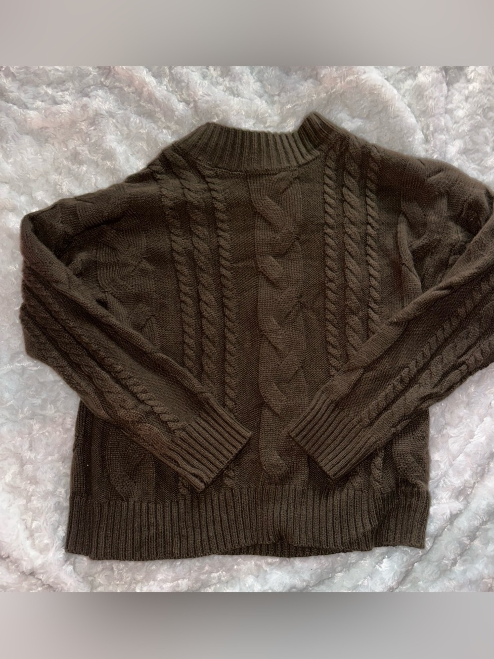 SHEIN Dark Brown Cable Knit Crewneck Sweater